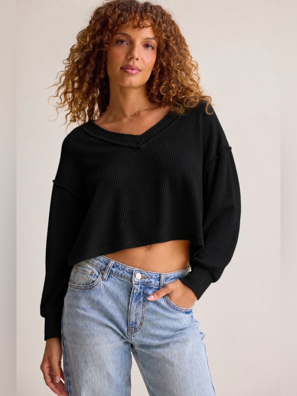 Altar’d State Layne Ribbed Top | Black